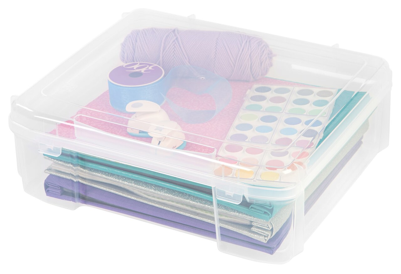 IRIS USA Fits 12&#x22; x 12&#x22; Paper Thick Portable Plastic Scrapbook Project Case with Built-in Handle